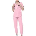 thumbnail image 1 of MLQIDK Womens Scrubs Plus Size Scrub Sets Petite V Neck Scrub Tops and Pants Nursing Scrubs Medical Scrubs Uniformes De Enfermeras De Mujer Pink XL, 1 of 7
