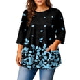 thumbnail image 1 of MLQIDK Womens Tops Plus Size 4x-5x Sexy V Neck T Shirts Floral Graphic T-Shirt 3/4 Sleeve Tunics Shirts Large Casual Tunics Blouses Cyan 3XL, 1 of 6