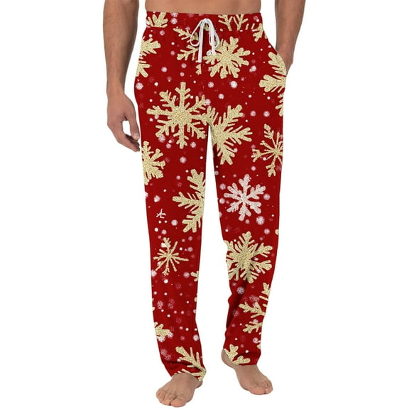 MLQIDK Xmas Tree Snowflake Pants for Mens Comfy Christmas Pants Pajama Bottoms Cute Pajama Wide Leg Christmas Drawstring Sleepwear