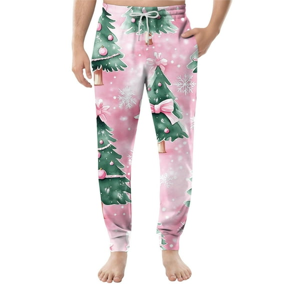 MLQIDK Xmas Tree Snowflake Pants for Mens Comfy Lounge Funny Pants Wide Leg Christmas Pajamas Holiday Drawstring Sleep Sweatpants