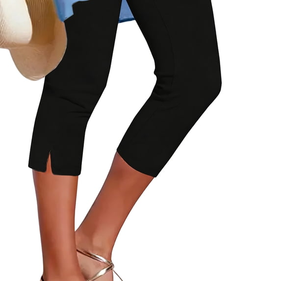 MLQIDK Yoga Capri Pants for Women Yoga Leggings High Waisted Knee Length Lightweight Leggings Dressy Casual Pedal Pushers with Pockets Black L