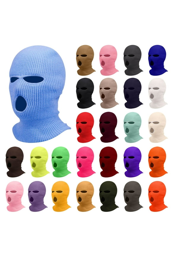3-Hole Knitted Full Face Cover Ski Mask, Winter Balaclava Warm Knit Full Face Mask for Outdoor Sports Black