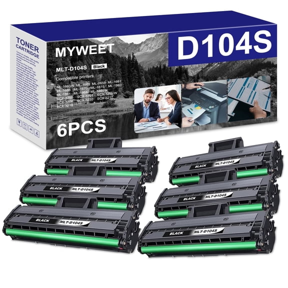 MLT-D104S Toner Cartridge High Yield Compatible for Samsung 104S MLTD104S MLT D104S for ML-1665 ML-1660 ML-1661 ML-1865w ML-1665 ML-1675 SCX-3200 SCX-3205 Printer 6-Pack Black