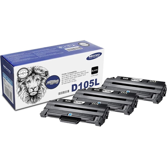 MLT-D105L Black Toner Cartridge (With Chip) Replacement Compatible for Samsung SCX-4623 4623F 4623FN 4623FW 4600 4610 460x 462x 462x Series ML-2525W 2545 2540 2580N 1910 1915 191x 254x CF-650 (3 Pack
