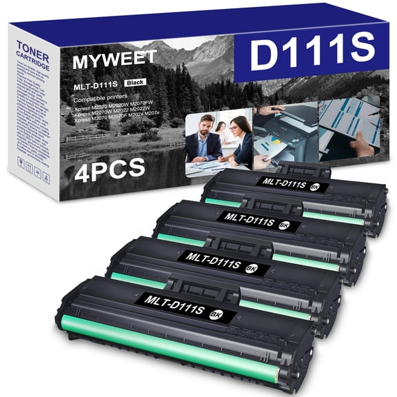 MLT-D111S Toner Cartridge 4-Pack High Yield Compatible for Samsung 111S MLT111S MLT D111S for Xpress M2020W M2070FW M2020 M2024W Printer Black