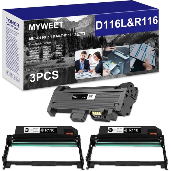 MLT-D116L Toner Cartridge and MLT-R116 Drum Unit Compatible for Samsung Xpress M2825DW M2835 M2675FN M2875FD M2625 M2876HN M287x Printer (1 Toner and 2 Drum, Total 3-Pack)