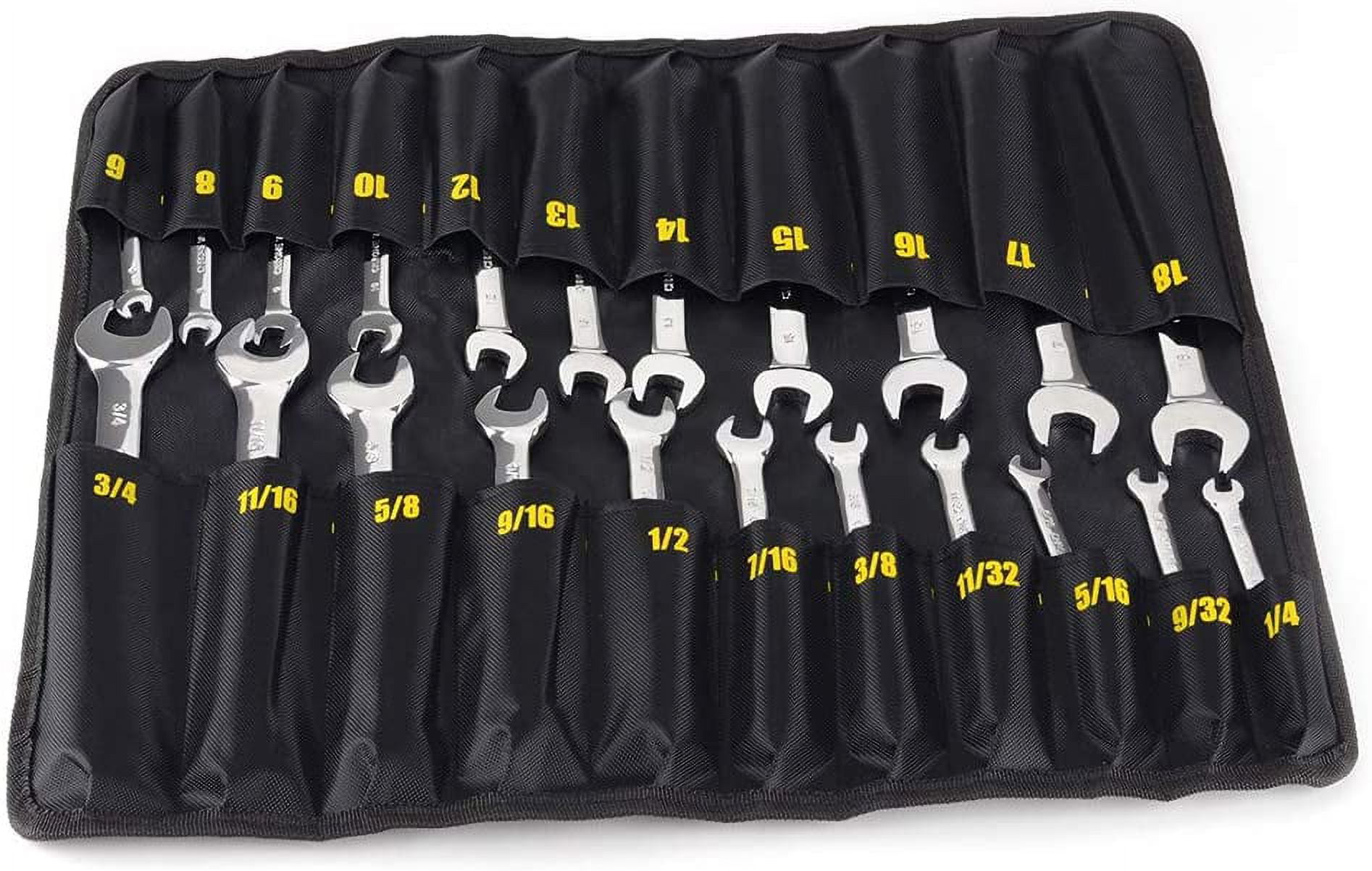 5-Piece Flex Head Ratcheting Combination Wrench Set - SAE/Metric (8-17mm) CR-V Steel With Roll-Up Pouch