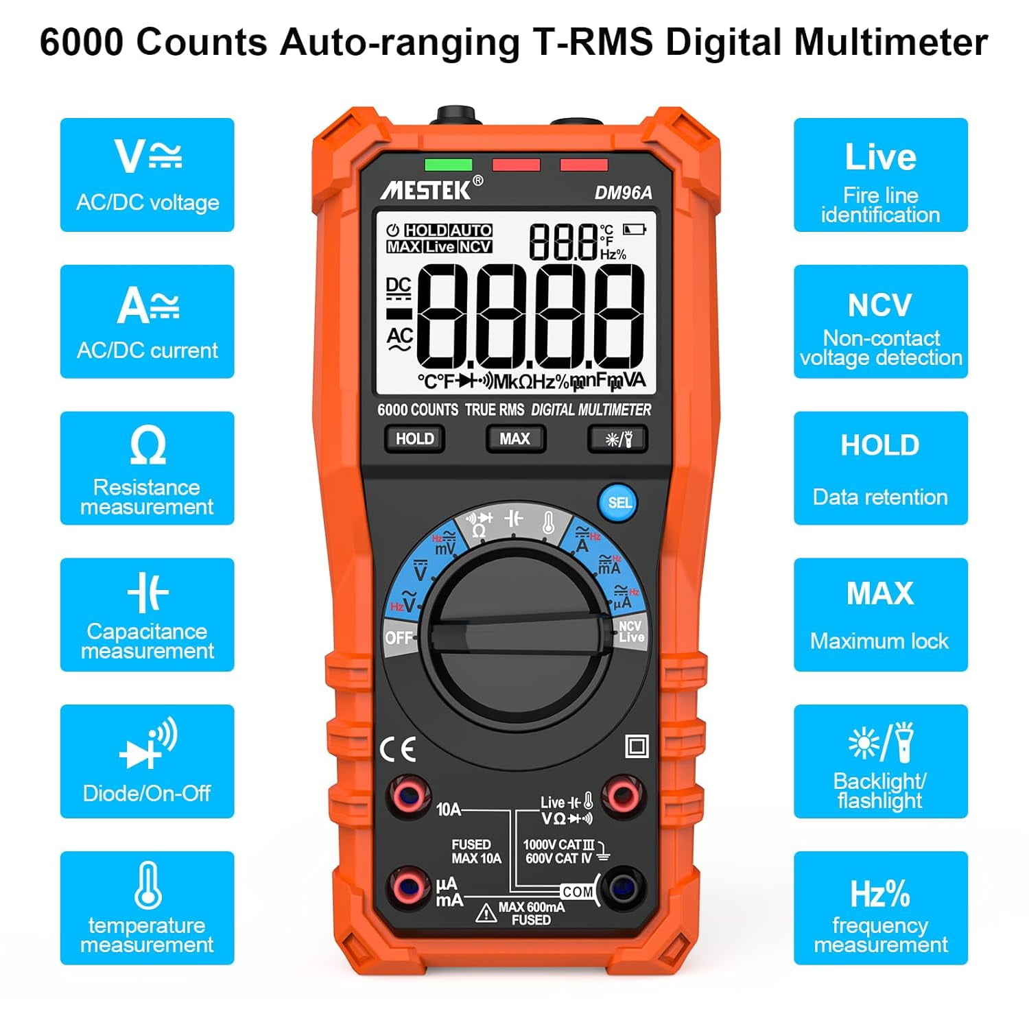 MLWWSDigital multimeter voltage tester 6000 count voltmeter ohmmeter