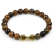 MLYeeWf 1PC Beaded Bracelets for Men Women Dumbbell Alloy Bracelets Valentines Day Gifts for Women Men - 6.29INCH - Brown + Gold