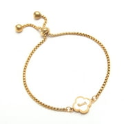 MLYeeWf Gold Plated Stainless SteelFour Leaf Clover Engraved Letter BraceletPersonalized Monogram NameAdjustable Bracelet for Girls - J - 9.44INCH