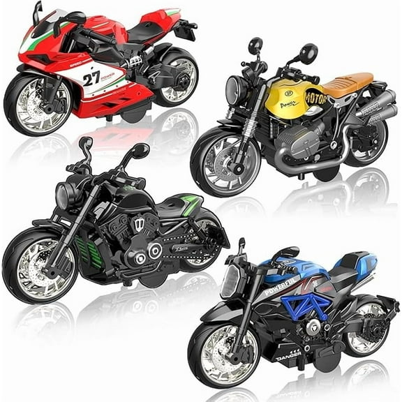 MLcnleS 1:12 Motorcycle Model, Alloy Die-Casting Toy Model Motorcycle for Kids 3 4 5 6 7 8 9 Years Old, 4 in 1 Value-Added Playsets, Toy Car, Motorcycle Collection, Gift