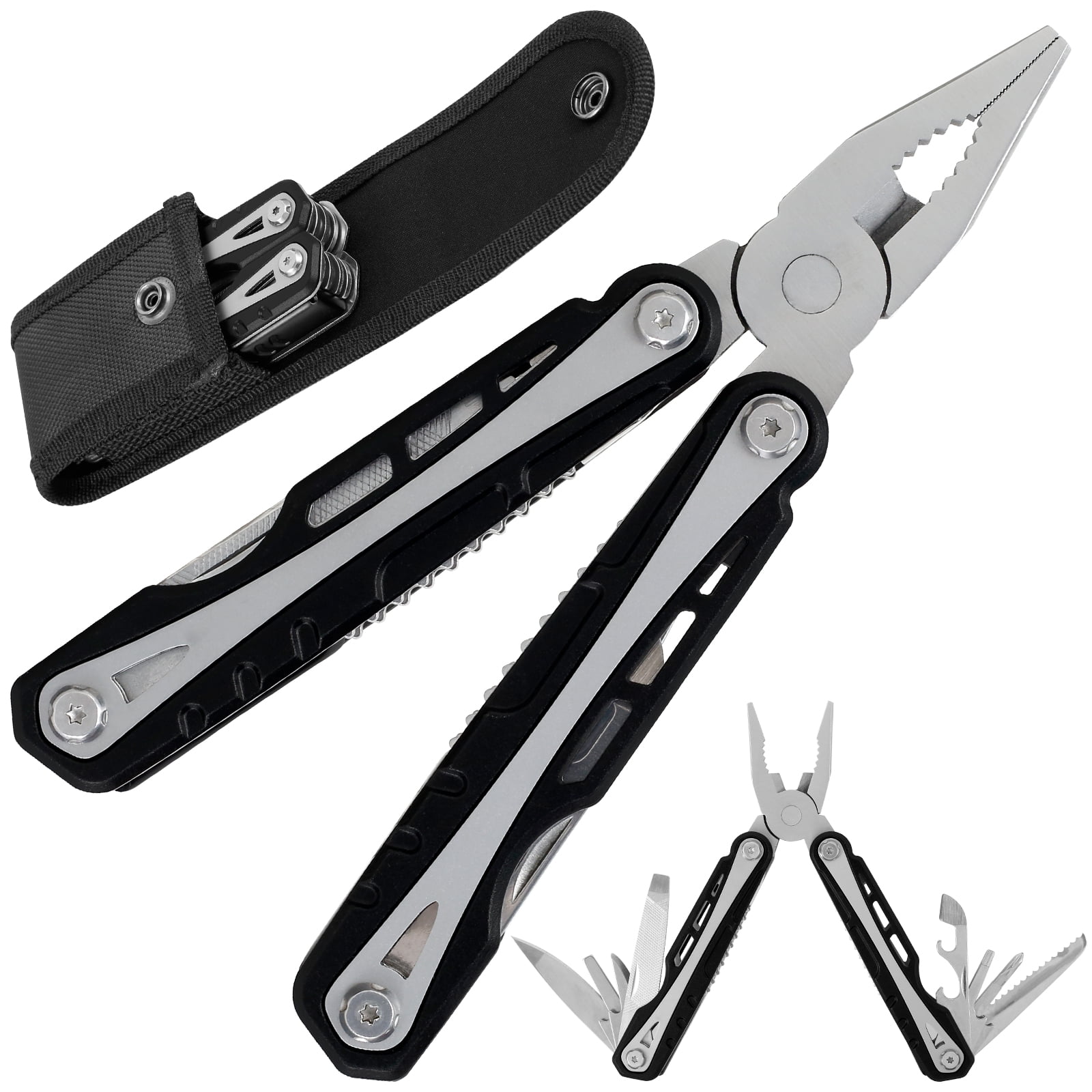 MLfire 13in1 Multitool Pliers Pocket Knife Set, Foldable Multitools with Nylon Sheath, Bottle