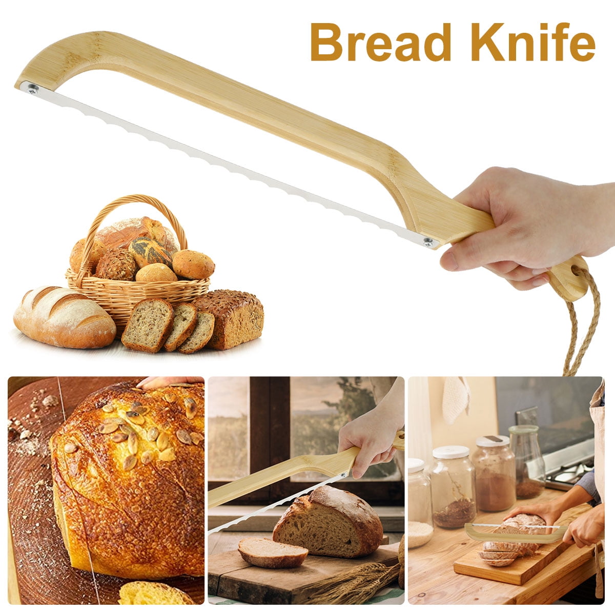 MLfire 15.7 inch Serrated Bread Knife, Easy Grip Bread Bow Knife