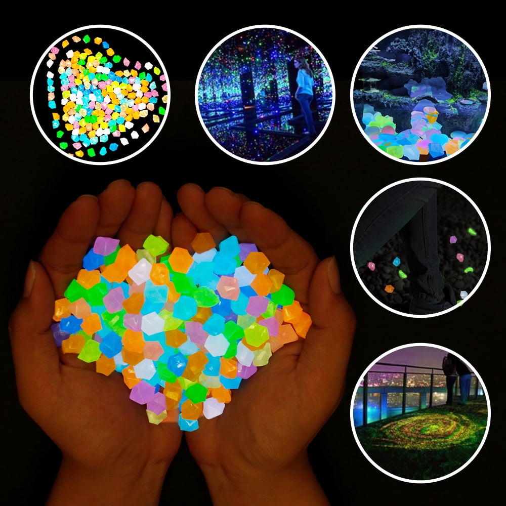 Homder 220pcs Glow In The Dark Garden Pebbles For Walkways & Decor And Plants Luminous Stones In Blue Green White