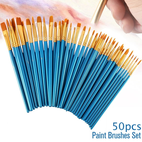 MLfire 50PCS Paint Brushes Set Nylon Hair Brushes, Professional Artist Paintbrushes Oil Watercolor Painting Brushes for Body Face Nail Art, Rock Painting, Fine Detail Miniature Beginners Painters