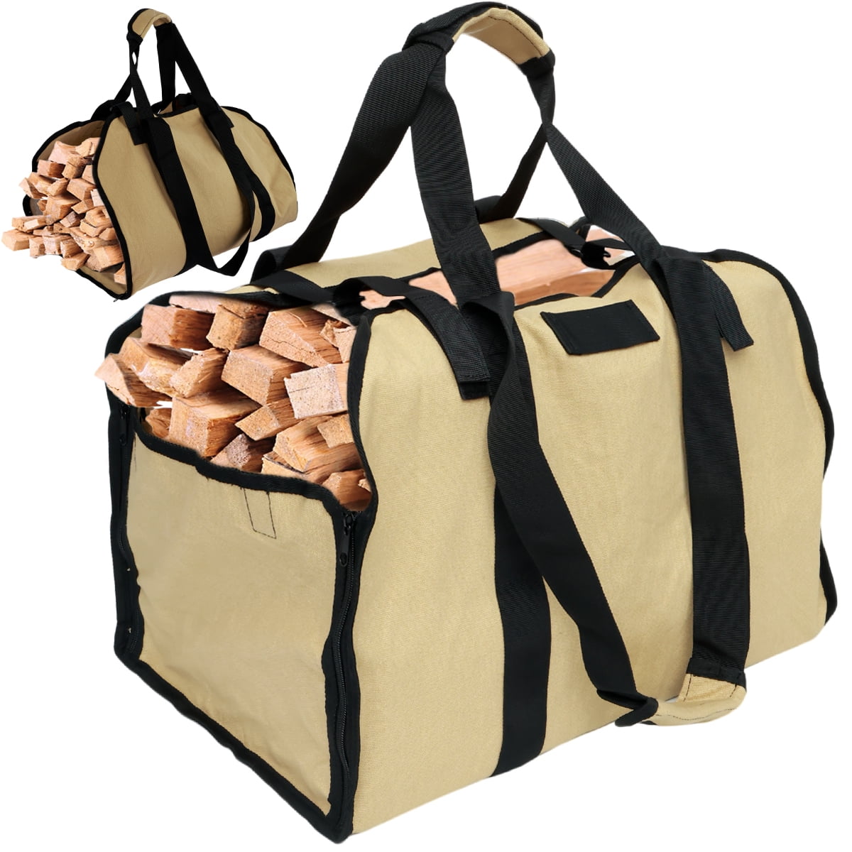 MLfire Canvas Firewood Log Carrier Bag, Canvas Firewood Tote Bag, Extra Large Firewood Holder
