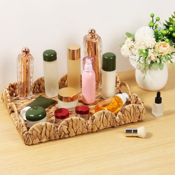 Keyohome Scalloped Tray Hand Woven Scalloped Basket Decorative Paper Rope Braided Serving Tray Multipurpose Storage Basket Table Decor Trays for Coffee Table Home Room Decor