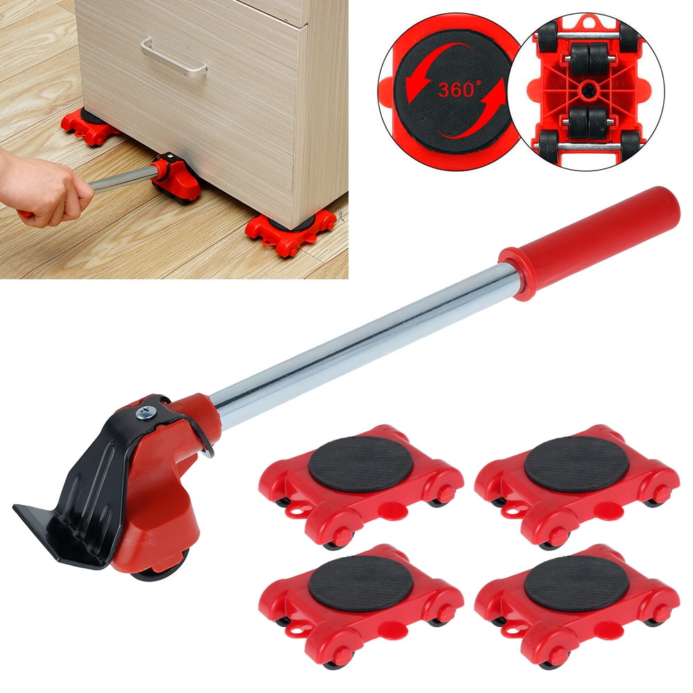 5 Pcs Set Easy Heavy Furniture Goods Lifter Mover Tool Set With 1 Rod 4  Roll