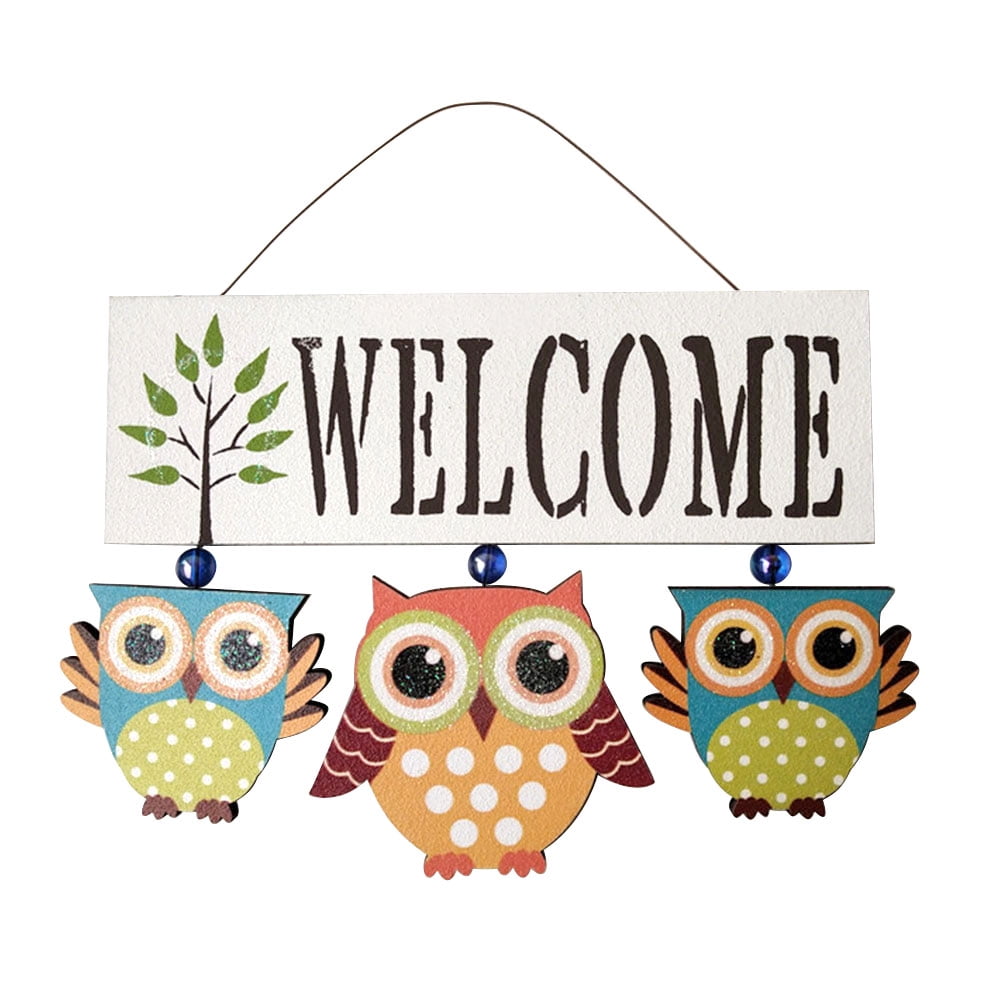MLfire Wooden Owl Sign Front Door Decor Wall Ornament Outdoor