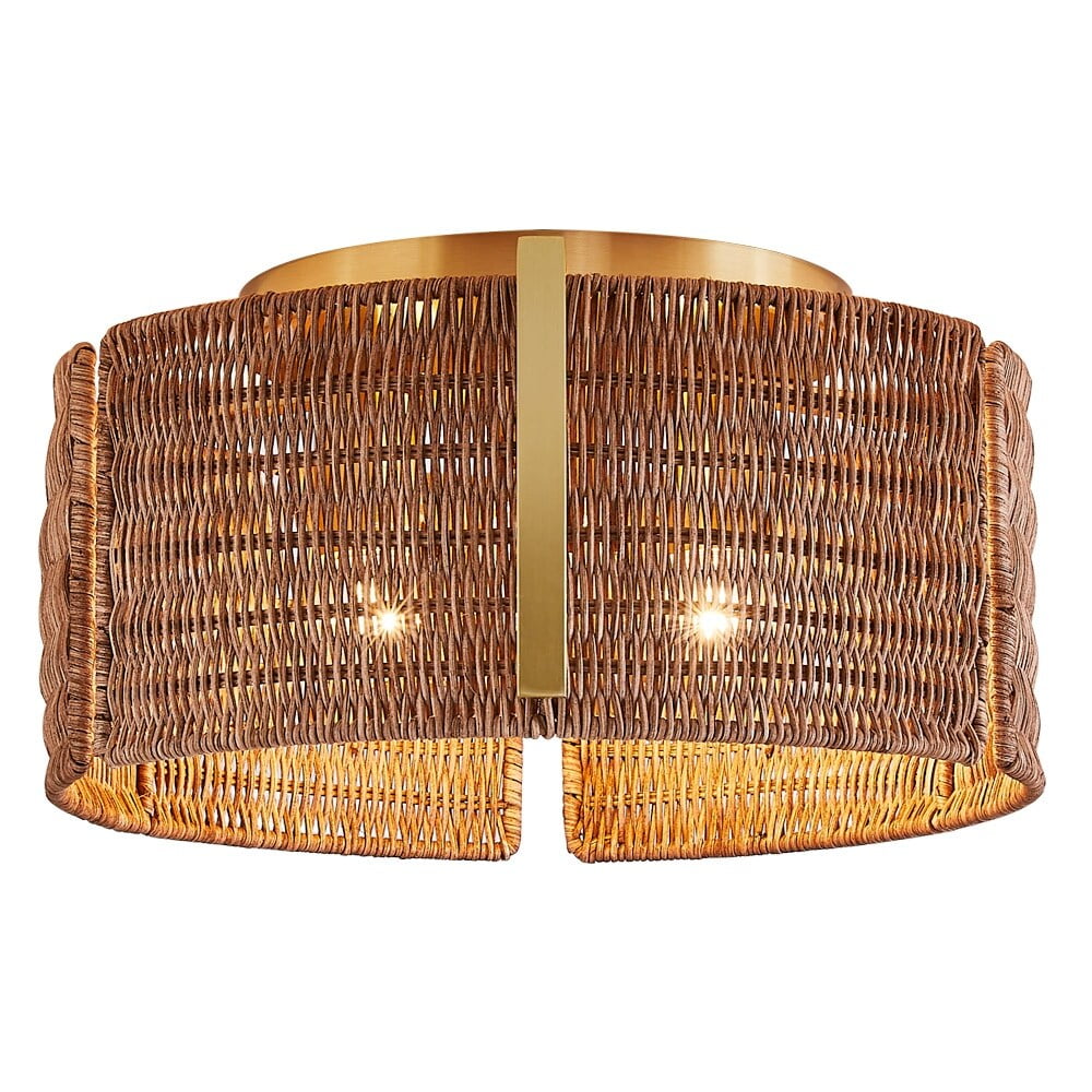 MLiAN 3-Light Natural Rattan Flush Mount Light... - 15" Gold - Walmart.com