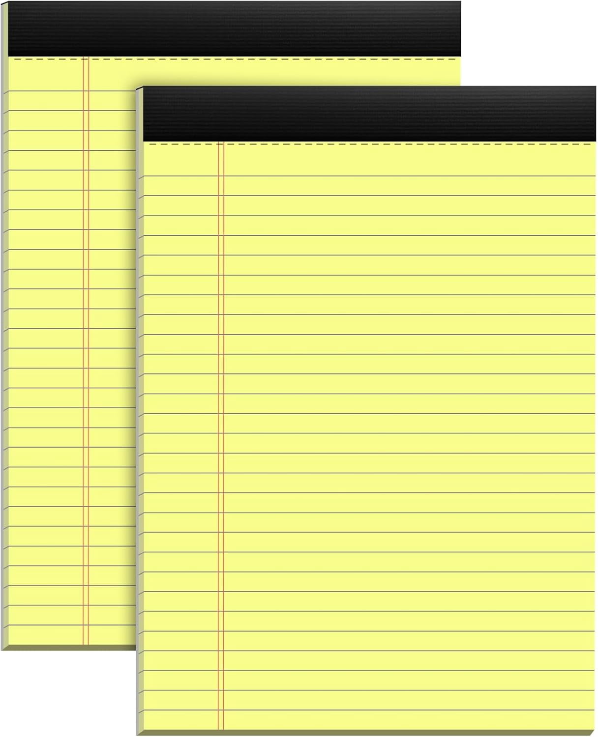 MM 2 Pack Yellow Legal Pads 8.5x11 Yellow Notepads 30 Sheets Perforated Yellow Pads Paper Wide Ruled Writing Pad 70gsm Premium Thick Paper Double-Sided Printing Note Pads for Students,Office,Business