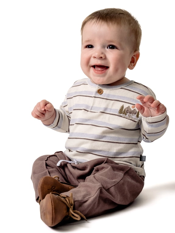 by Gerber Baby Boy Top with Pintuck and Harem Pant Outfit Set, 0/3 Months - 24 Months