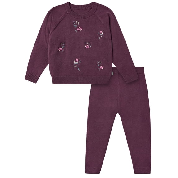 Modern Moments by Gerber Toddler Girl Embroidered Sweater Set, 2-Piece, Sizes 12 Months - 5T