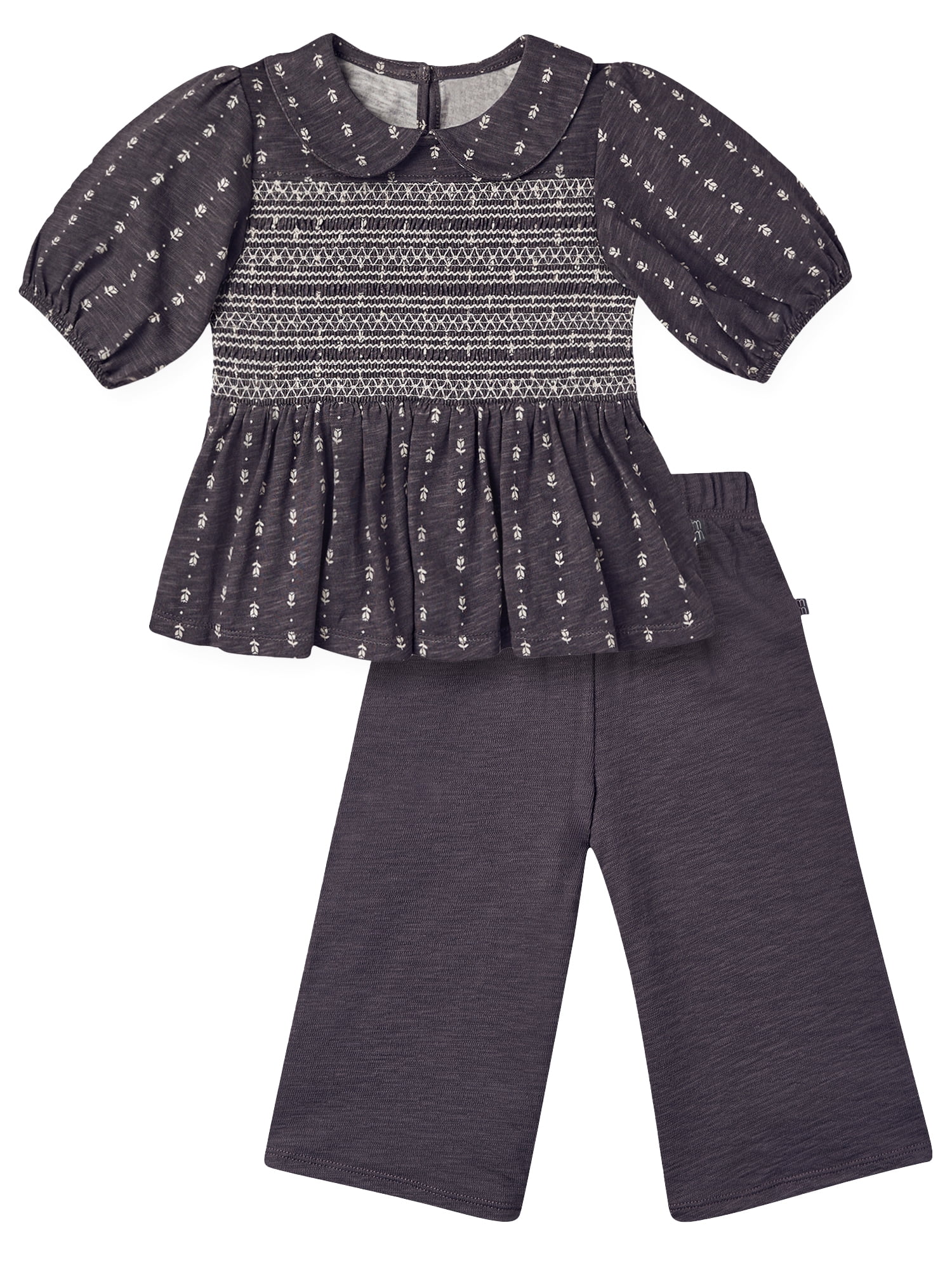 Modern Moments by Gerber Toddler Girl Top with Decorative Smocking Pant, 2-Piece, 12 Months - 5T