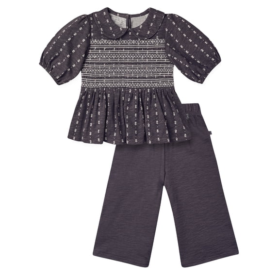 Modern Moments by Gerber Toddler Girl Top with Decorative Smocking Pant, 2-Piece, 12 Months - 5T