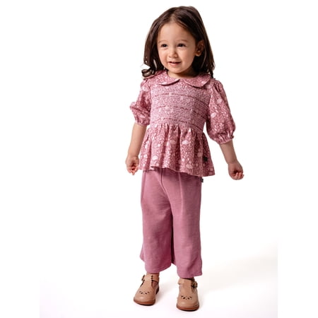 Modern Moments by Gerber Toddler Girl Top with Decorative Smocking Pant, 2-Piece, 12 Months - 5T