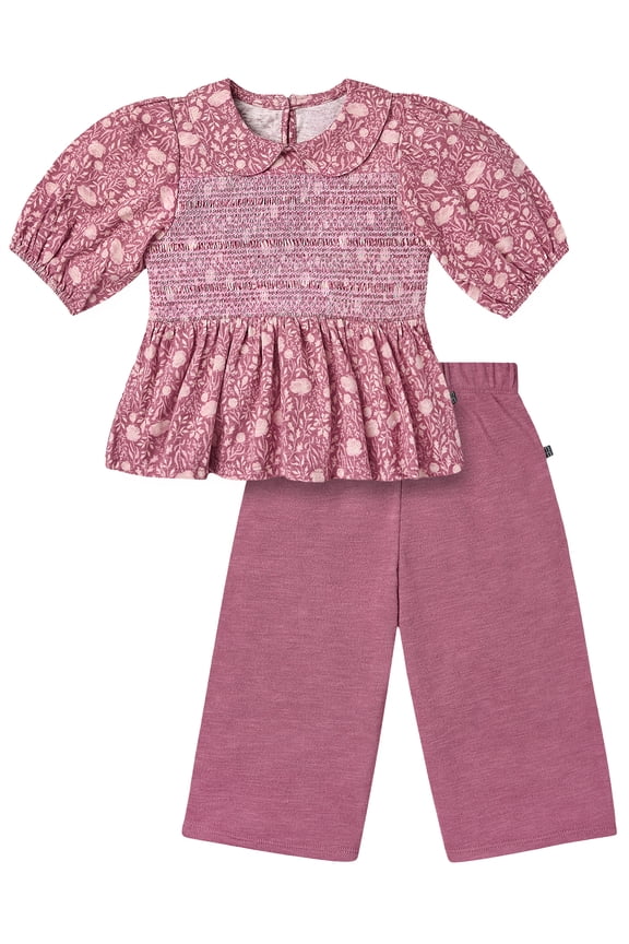 by Gerber Toddler Girl Top with Decorative Smocking Pant, 2-Piece, 12 Months - 5T