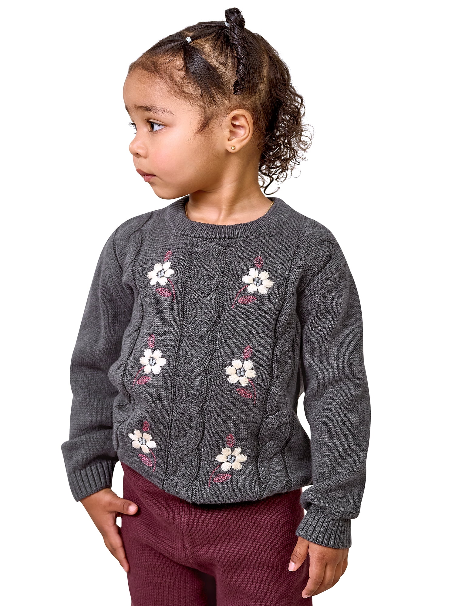 Modern Moments by Gerber Toddler Girl Embroidered Cabel Sweater, Sizes 12 Months - 5T