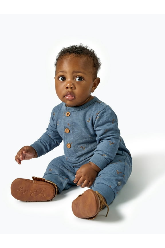 by Gerber Baby Boy Long Sleeve Slouch Romper, Sizes 0/3 Months - 24 Months