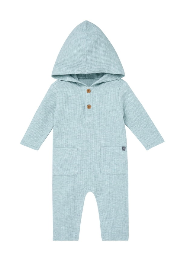 by Gerber Baby Boy Hacci Hooded Long Sleeve Romper, Sizes 0/3 Months - 24 Months