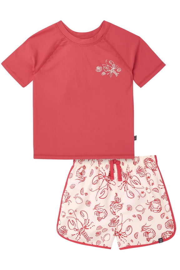 by Gerber Baby and Toddler Boy Short- Sleeve Rash Guard and Trunk Set, 2-Piece, Sizes 0/3M-5T