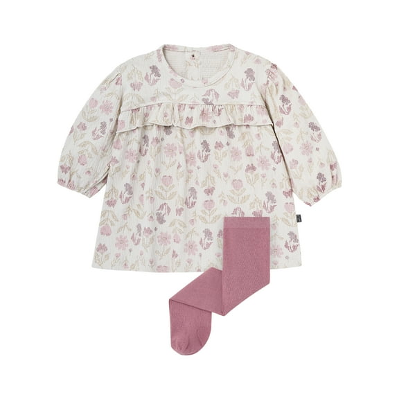 Modern Moments By Gerber Baby Girl Drop Shoulder Dress and Tights Outfit Set, 2-Piece, Sizes 0/3 Months - 24 Months