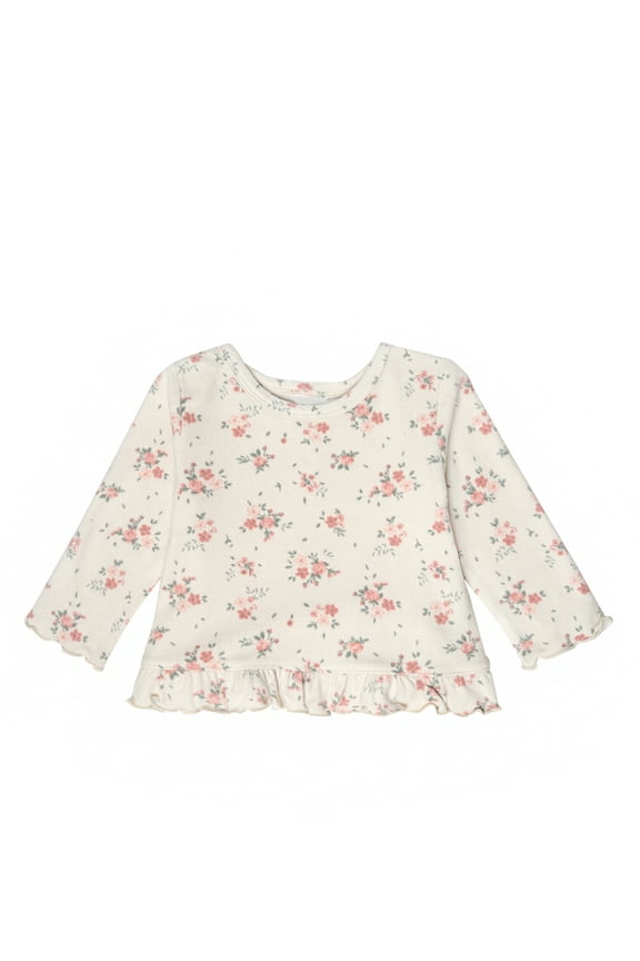 by Gerber Baby Neutral Long Sleeve Ruffle Hem Top, Sizes 0/3 Months - 24 Months