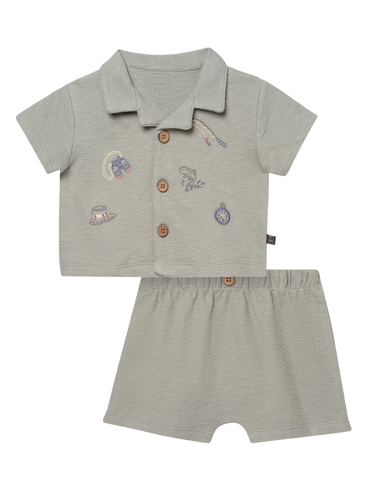 Modern Moments by Gerber Baby Boy Button Down Shirt and Short Set, 2-Piece, Sizes 0/3 Months - 24 Months
