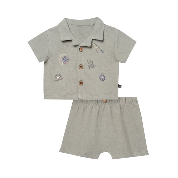 Modern Moments by Gerber Baby Boy Button Down Shirt and Short Set, 2-Piece, Sizes 0/3 Months - 24 Months