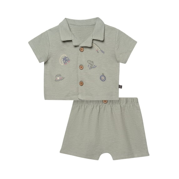 Modern Moments by Gerber Baby Boy Button Down Shirt and Short Set, 2-Piece, Sizes 0/3 Months - 24 Months