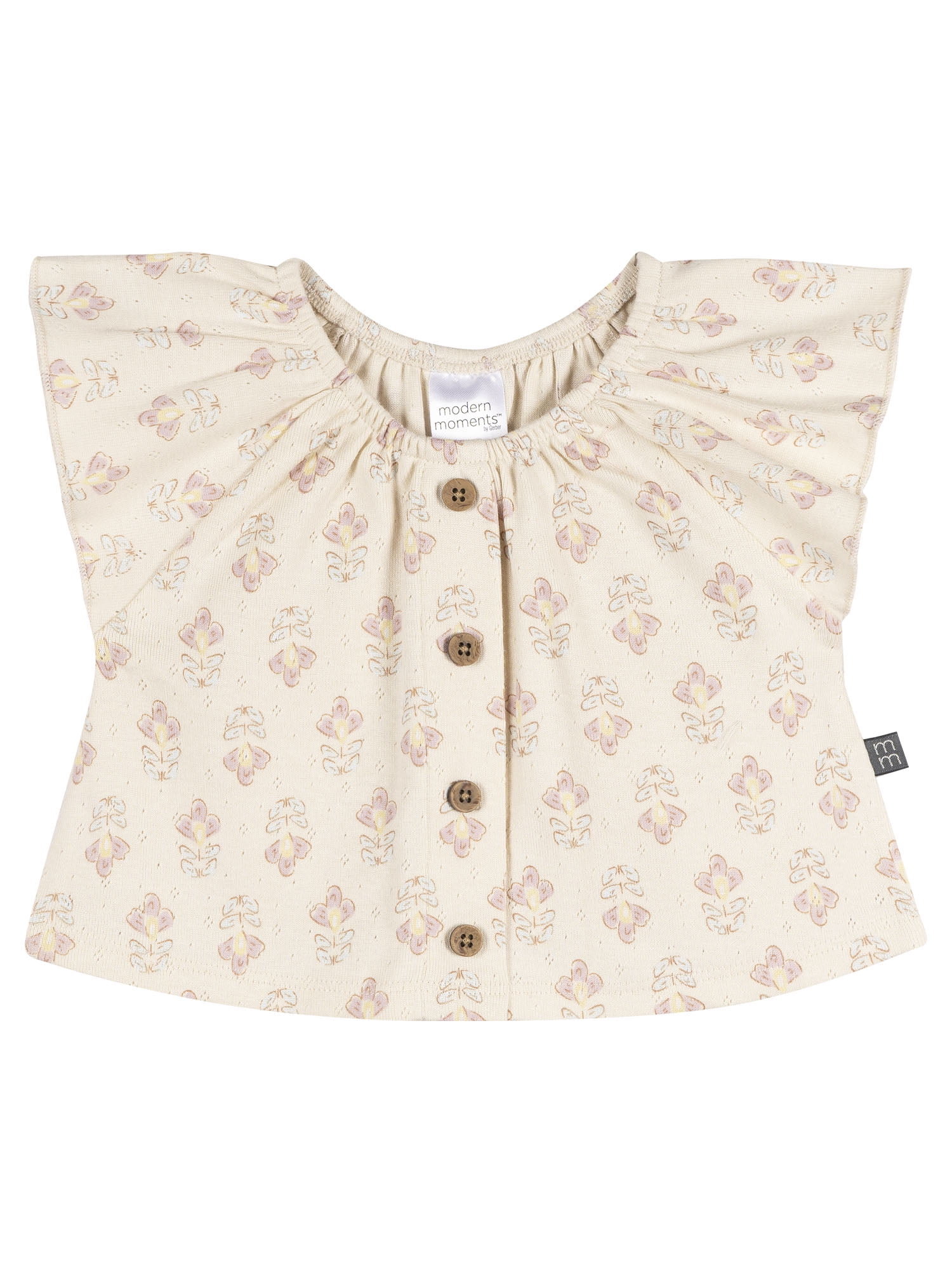 Modern Moments by Gerber Baby Girl Organic Ruffle Sleeve Top, Sizes 0/3 Months - 24 Months