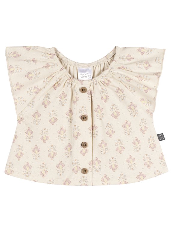 Modern Moments by Gerber Baby Girl Organic Ruffle Sleeve Top, Sizes 0/3 Months - 24 Months