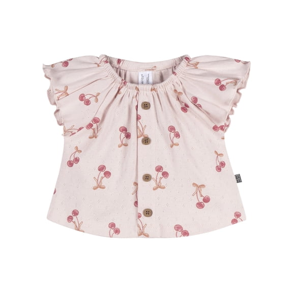 Modern Moments by Gerber Baby Girl Organic Ruffle Sleeve Top, Sizes 0/3 Months - 24 Months