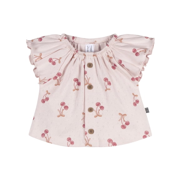 Modern Moments by Gerber Baby Girl Organic Ruffle Sleeve Top, Sizes 0/3 Months - 24 Months