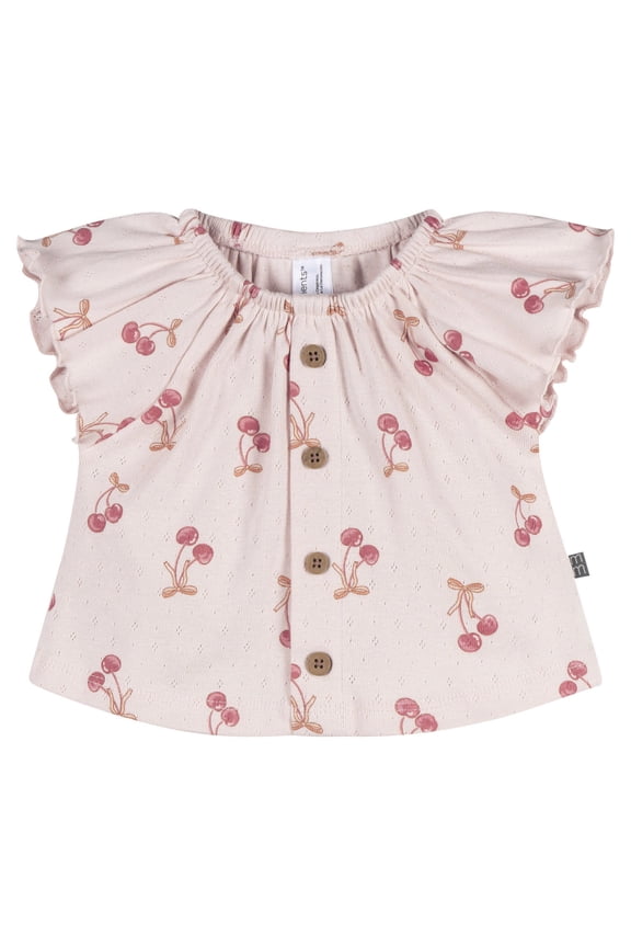 by Gerber Baby Girl Organic Ruffle Sleeve Top, Sizes 0/3 Months - 24 Months
