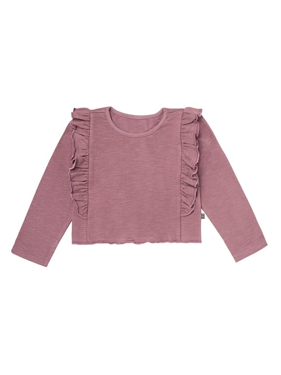 by Gerber Toddler Girl Long Sleeve Ruffle Crop Top, Sizes 12 Months - 5T