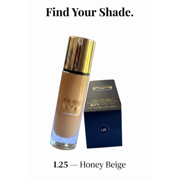 M&M Liquid Foundation, Full-Coverage, Matte Finish, L25- Honey Beige, Longwear