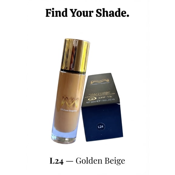 M&M Liquid Foundation, Full-Coverage, Matte Finish, Longwear, L24- Golden Beige, 1 Count