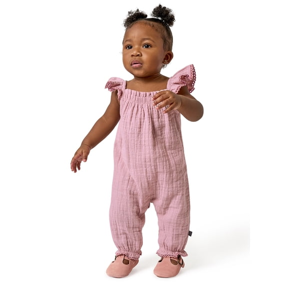 Modern Moments by Gerber baby Girl Long Leg Romper with Novelty Trim Detail, Sizes 0/3 Months - 24 Months