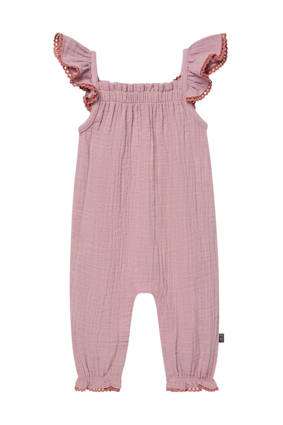 by Gerber baby Girl Long Leg Romper with Novelty Trim Detail, Sizes 0/3 Months - 24 Months